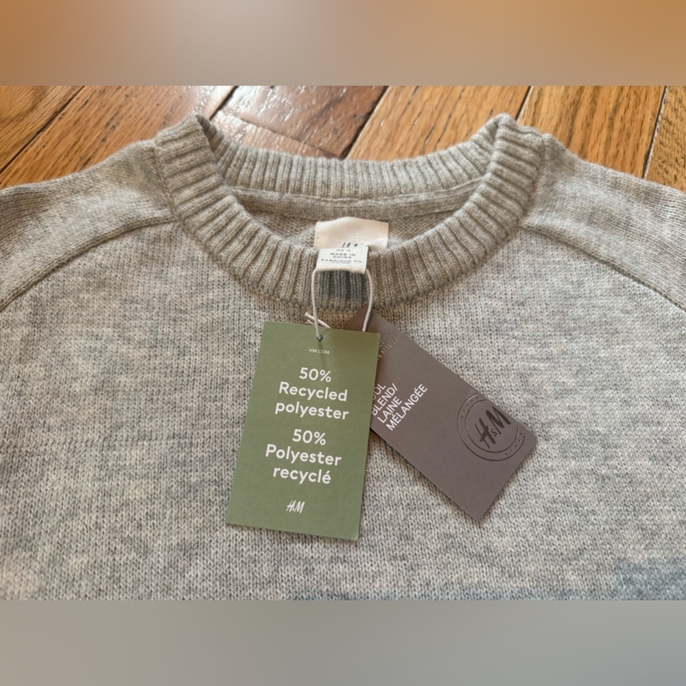 H&M Men's Light Gray Crew Neck Wool Blend Sweater Size L NWT - Picture 2 of 11